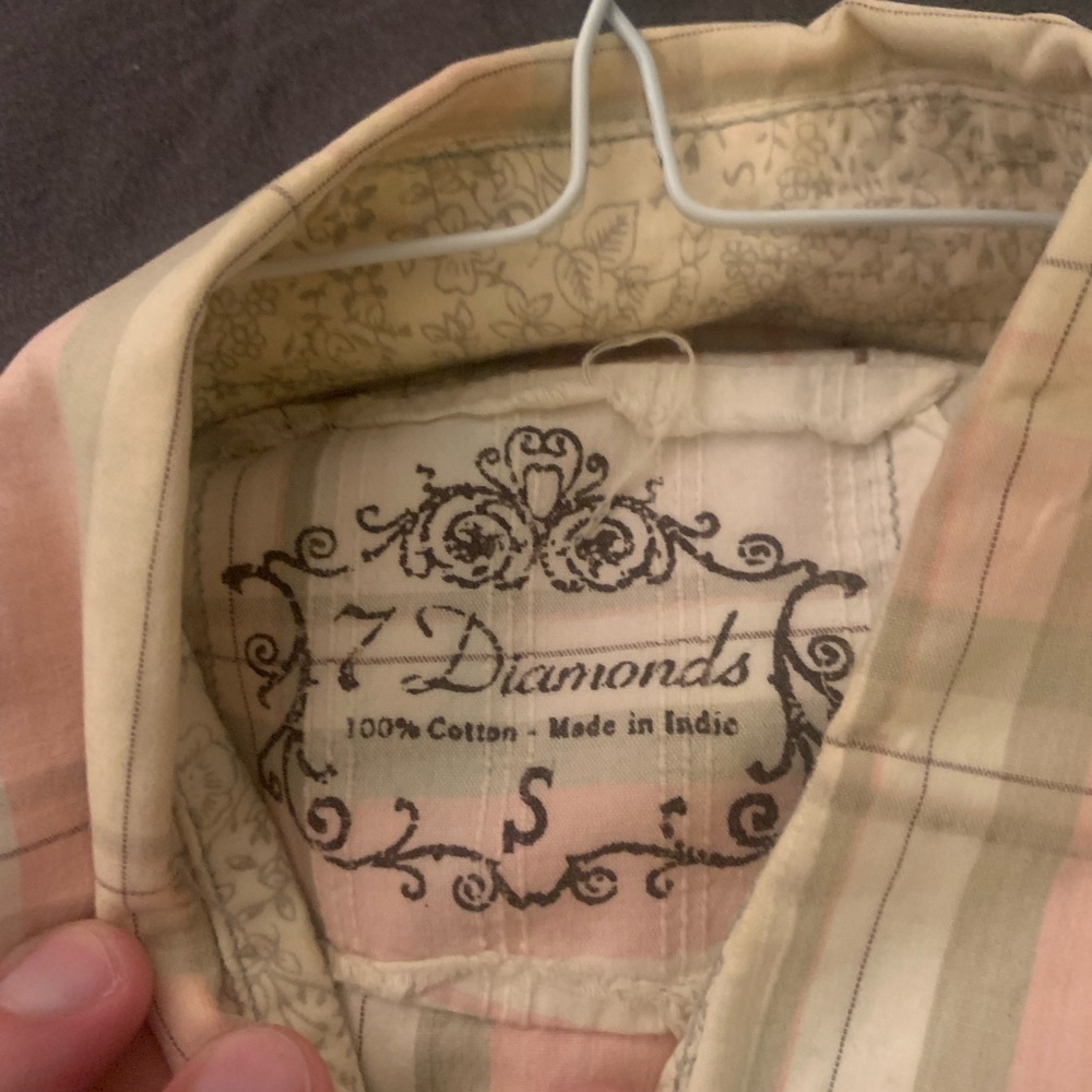 2005 Seven Diamonds Cream, Lt Gray & Pale Pink Worn & Western Snap Button Shirt